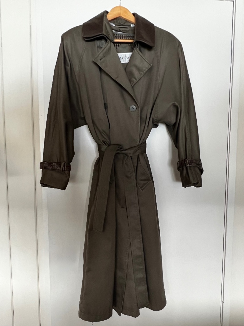 Vintage Braefair Olive Trench Coat w/ Custom Tweed Sleeve Straps - Medium